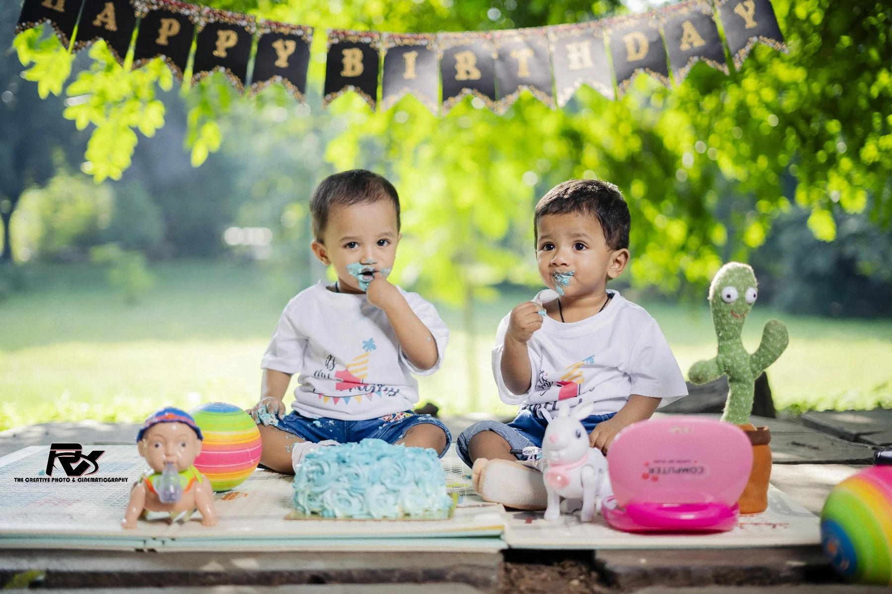 Twin Brothers Celebrating First Birthday in Studio
