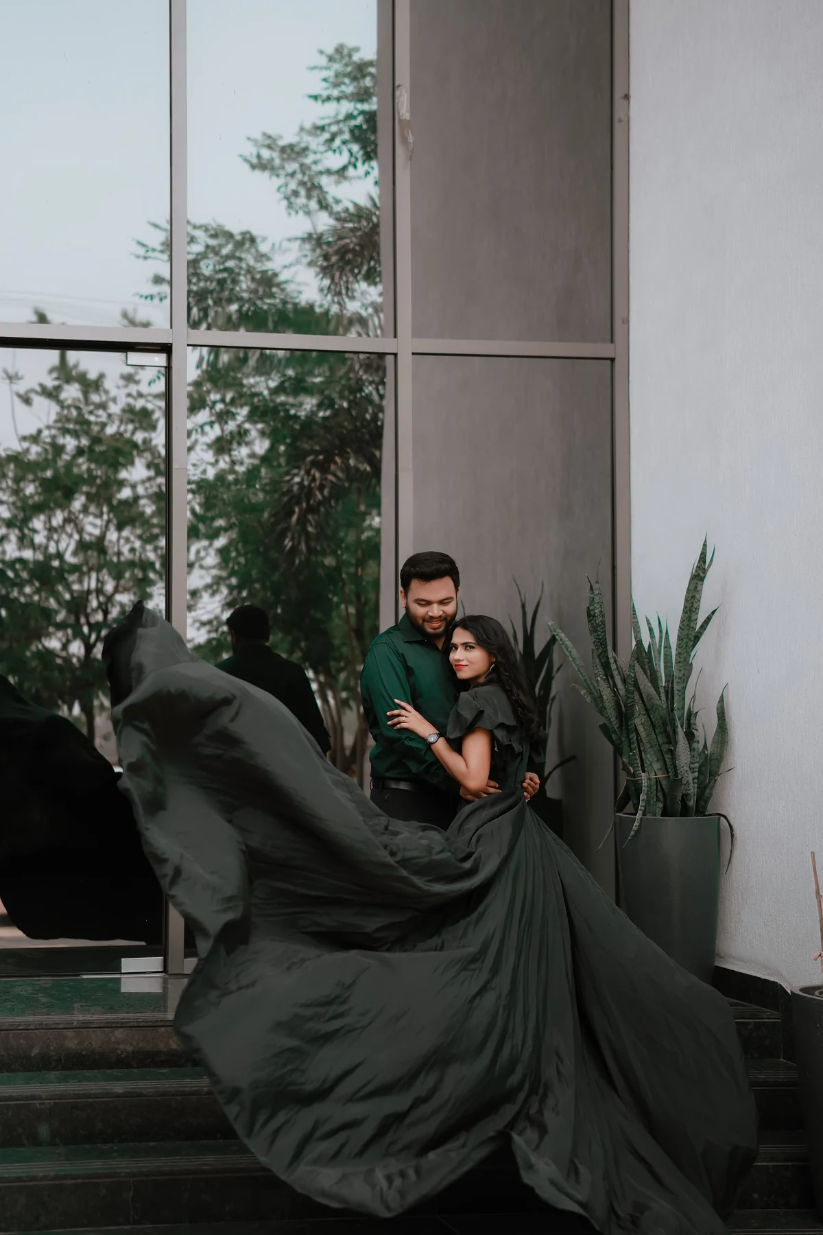 Editorial Pre-Wedding Couple in Black Evening Attire