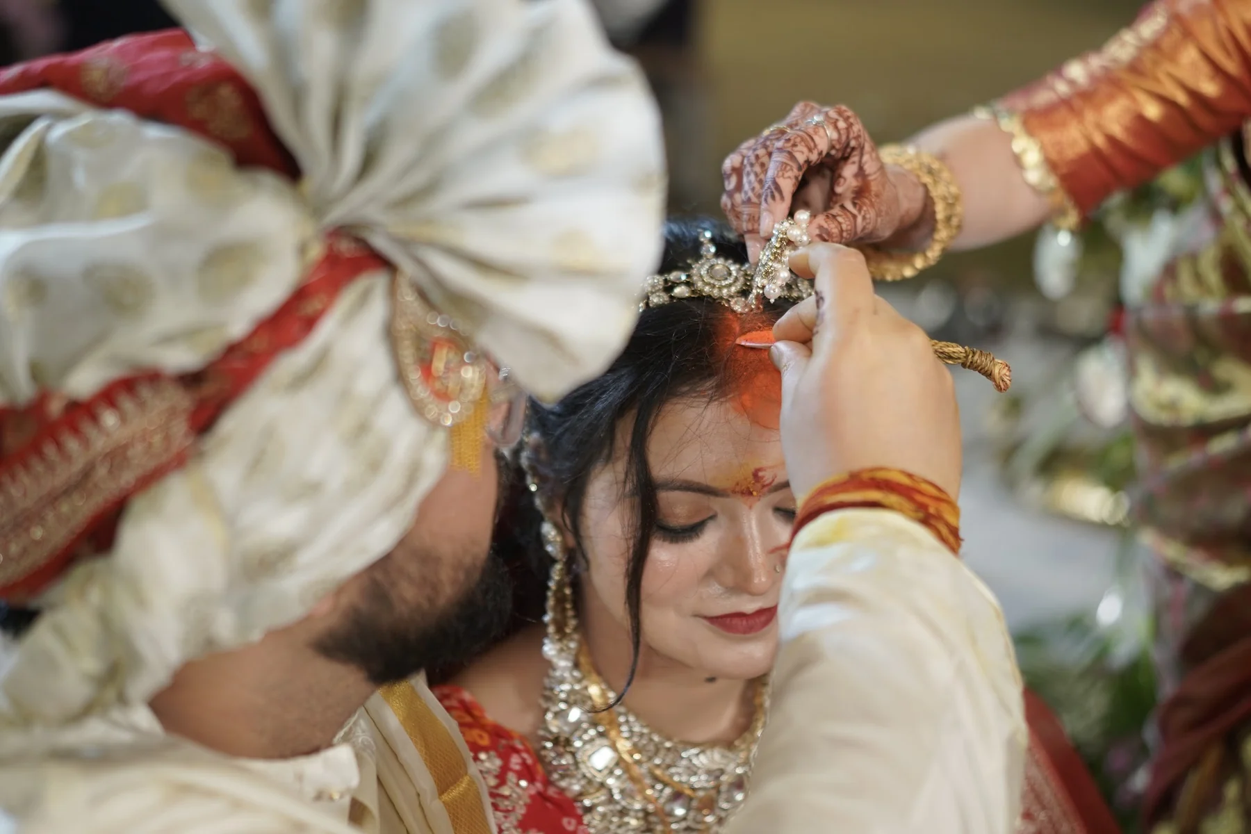 Intimate Widescreen Close-Up of Sindoor Ritual